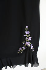 S.L. Fashions Vintage Embroidered Purple Floral Black Dress | 16