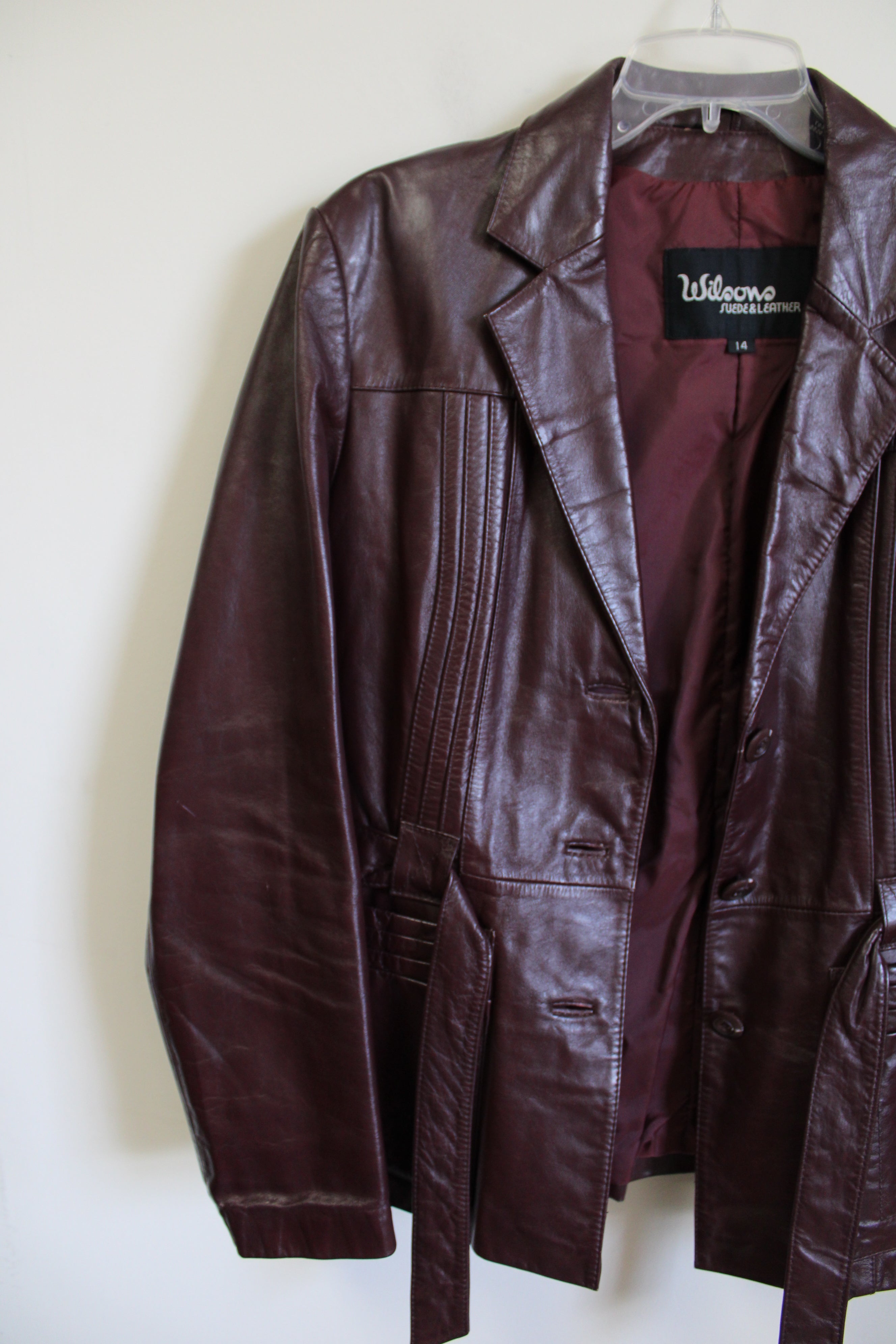 Wilsons Leather Vintage Brown/Maroon Belted Leather Jacket | 14