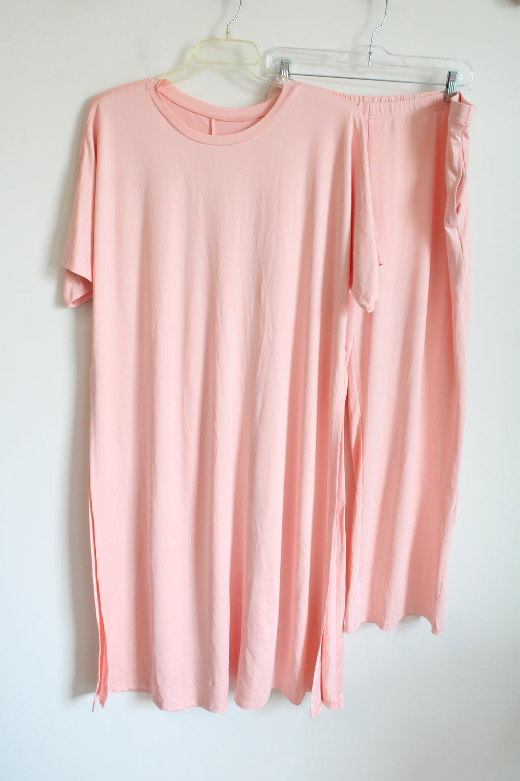 Light Pink Long Tunic Top & Pants Set | 4XL