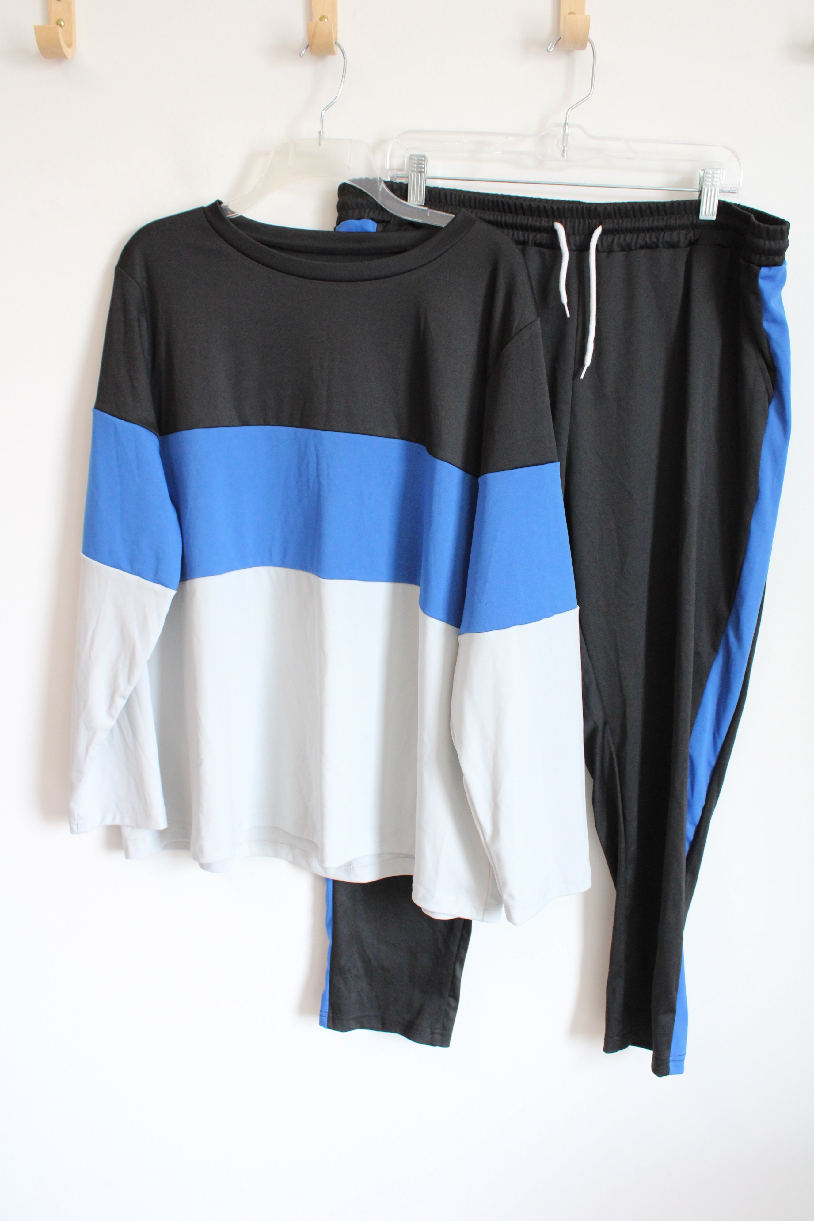 Black Blue & White Sweatshirt & Sweatpants Set | 4XL