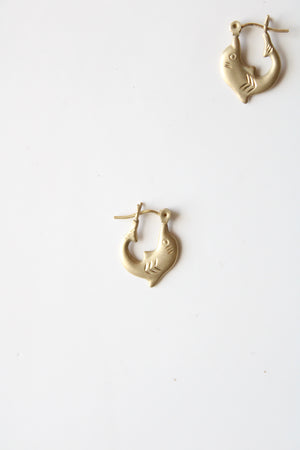 14K Yellow Gold Dolphin Mini hoop Earrings