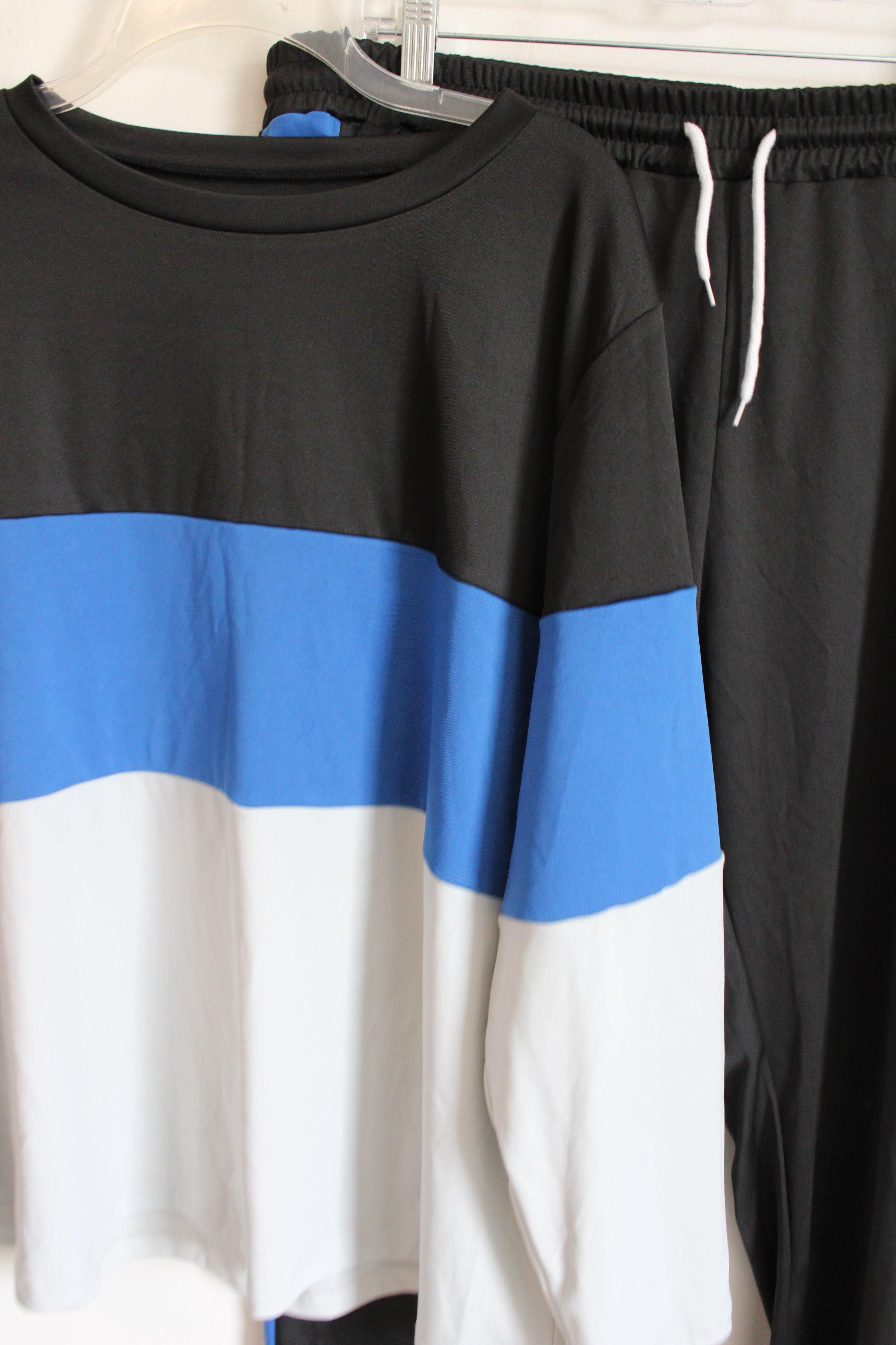 Black Blue & White Sweatshirt & Sweatpants Set | 4XL