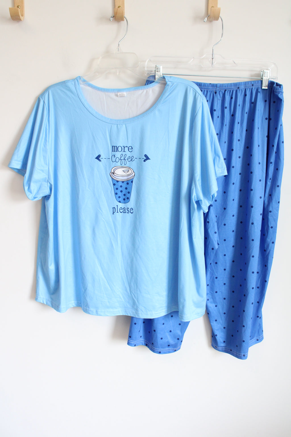 Blue More Coffee Please Top & Polka Dot Capri Pants Set | 3XL