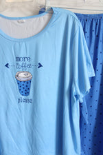 Blue More Coffee Please Top & Polka Dot Capri Pants Set | 3XL