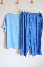 Blue More Coffee Please Top & Polka Dot Capri Pants Set | 3XL