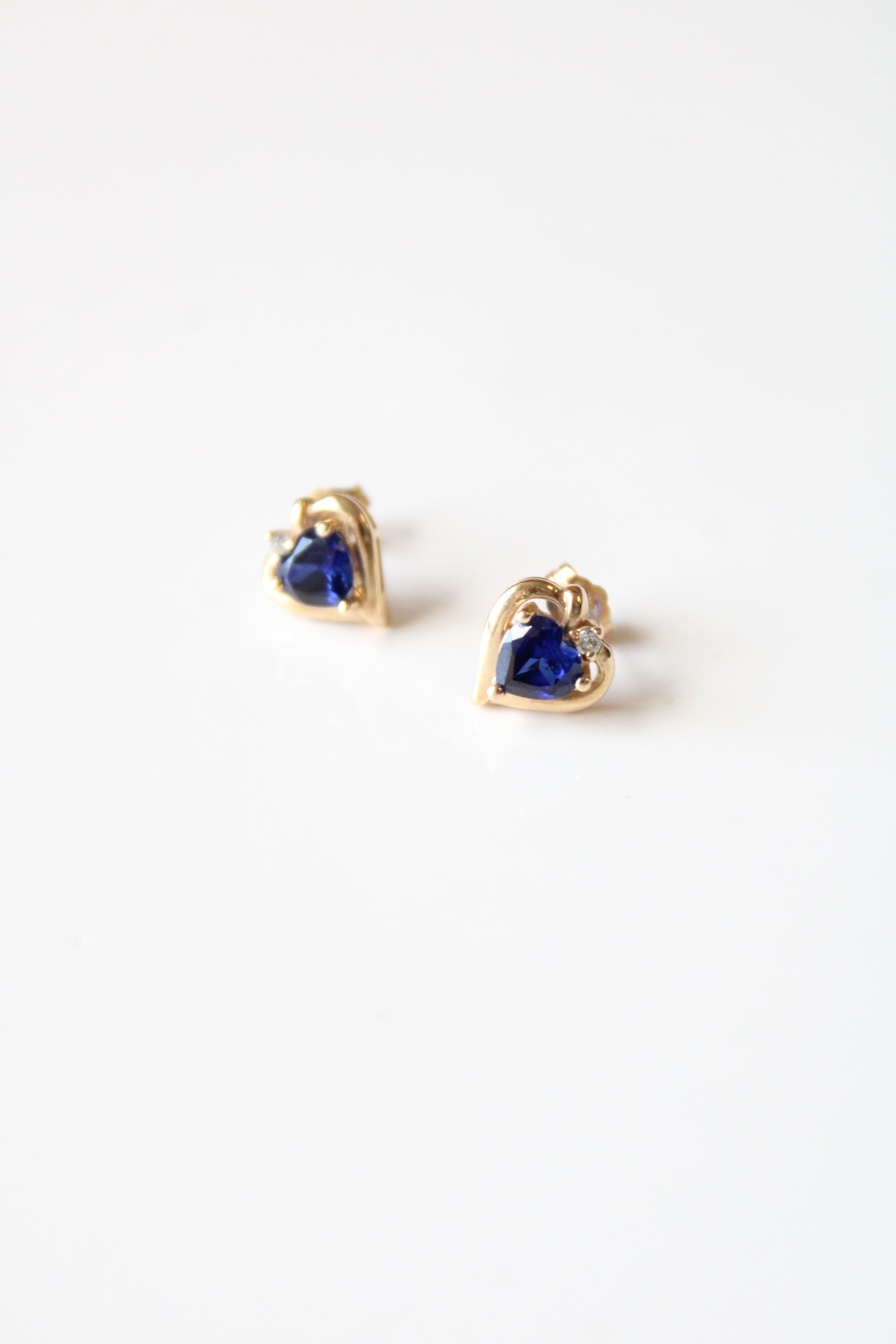 Blue Sapphire 10K Yellow Gold Heart Stud Earrings