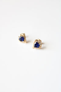 Blue Sapphire 10K Yellow Gold Heart Stud Earrings