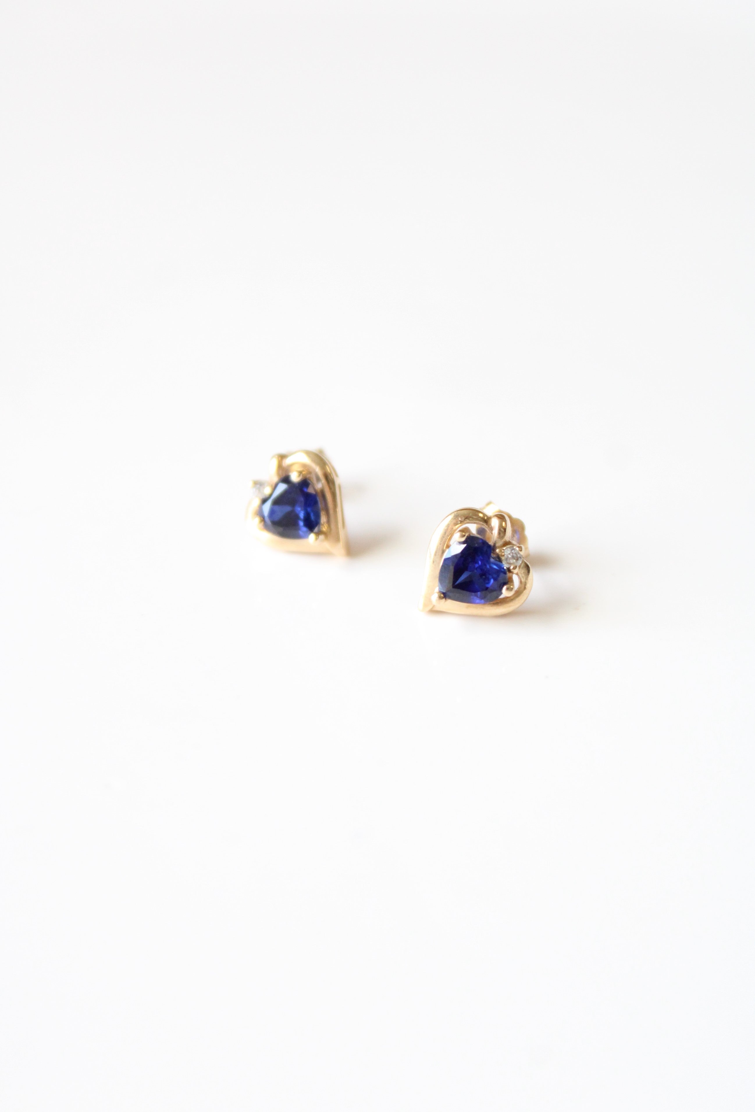 Blue Sapphire 10K Yellow Gold Heart Stud Earrings