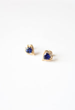 Blue Sapphire 10K Yellow Gold Heart Stud Earrings