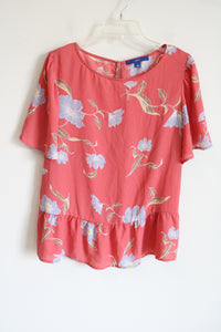 Apt. 9 Pink Blue Floral Flared Hem Top | L