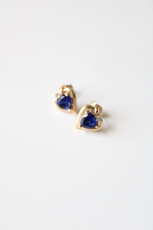 Blue Sapphire 10K Yellow Gold Heart Stud Earrings