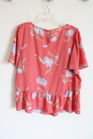 Apt. 9 Pink Blue Floral Flared Hem Top | L