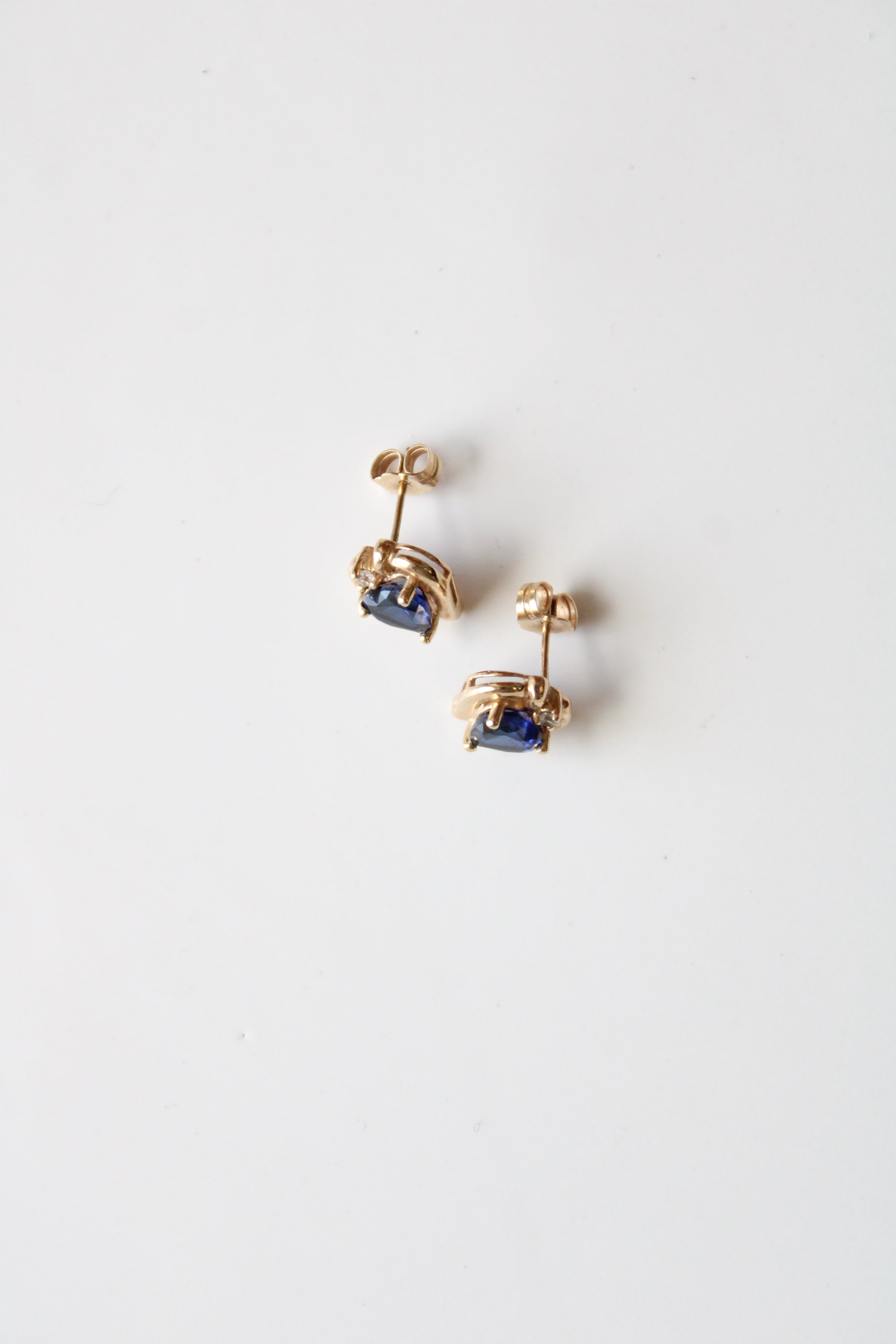 Blue Sapphire 10K Yellow Gold Heart Stud Earrings