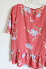 Apt. 9 Pink Blue Floral Flared Hem Top | L