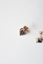 Blue Sapphire 10K Yellow Gold Heart Stud Earrings