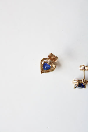 Blue Sapphire 10K Yellow Gold Heart Stud Earrings