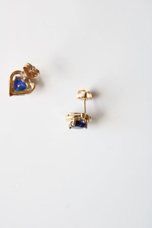 Blue Sapphire 10K Yellow Gold Heart Stud Earrings