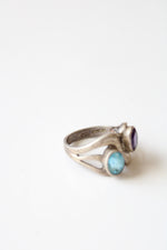 Oval Bezel Set Amethyst & Blue Topaz Sterling Silver Ring | Size 9