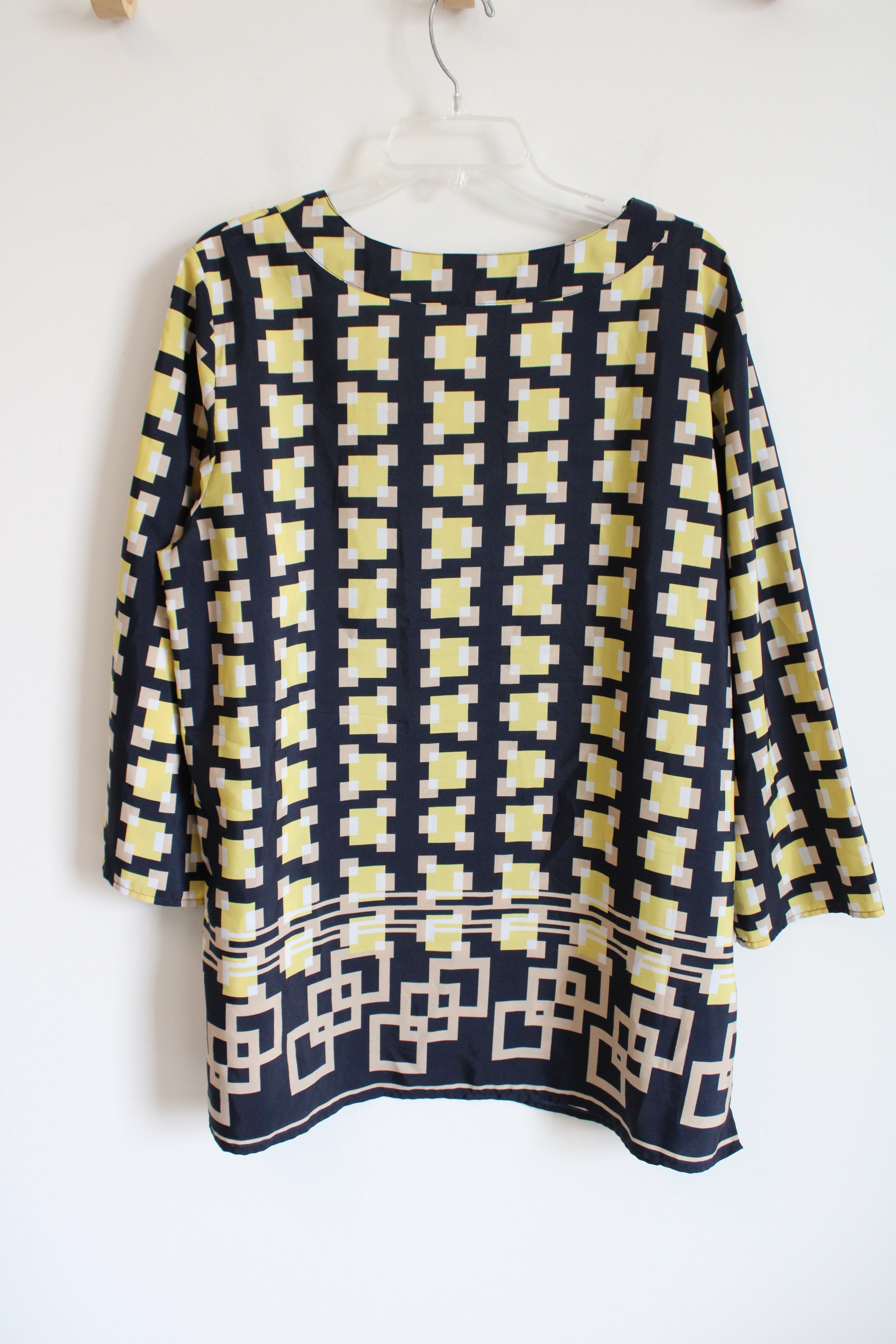 Sag Harbor Yellow & Tan Squared Patterned Black Top | XL