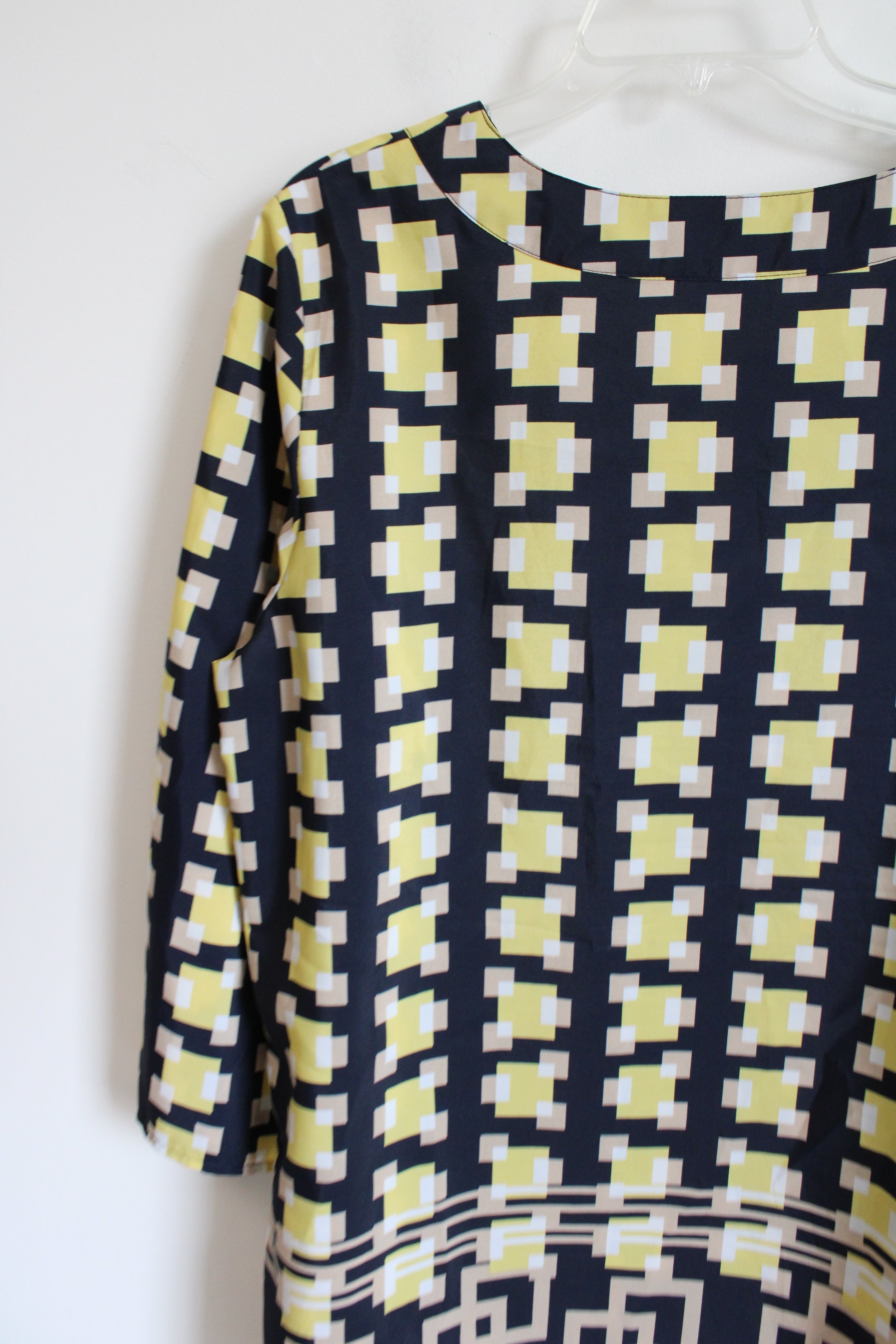 Sag Harbor Yellow & Tan Squared Patterned Black Top | XL