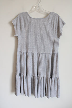 American Eagle Light Gray Ribbed Tiered Dress | S