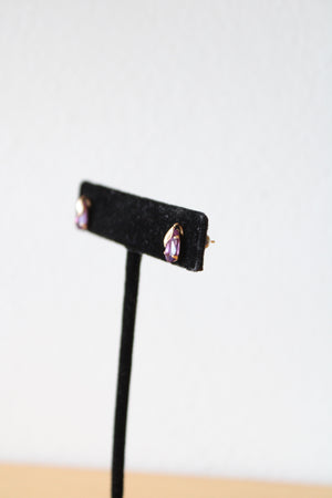 Purple Amethyst 417 Yellow Gold Teardrop Stud Earrings