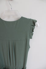 Monteau Sage Green Button Down Ruffled Sleeve Dress | XS