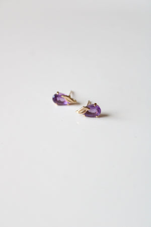 Purple Amethyst 417 Yellow Gold Teardrop Stud Earrings