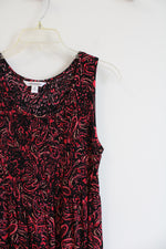 Croft & Barrow Ruched Black & Red Patterned Dress | M