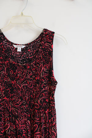 Croft & Barrow Ruched Black & Red Patterned Dress | M