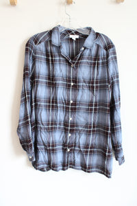 J.Jill Blue Burgundy Plaid Flannel Shirt | M