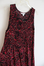 Croft & Barrow Ruched Black & Red Patterned Dress | M