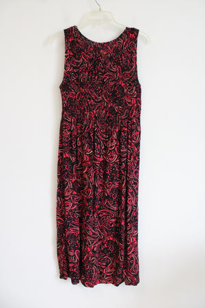 Croft & Barrow Ruched Black & Red Patterned Dress | M