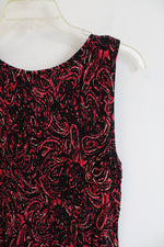 Croft & Barrow Ruched Black & Red Patterned Dress | M