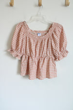 Old Navy Pink Plaid Puff Sleeve Top | S