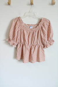 Old Navy Pink Plaid Puff Sleeve Top | S