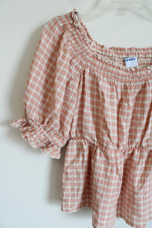 Old Navy Pink Plaid Puff Sleeve Top | S