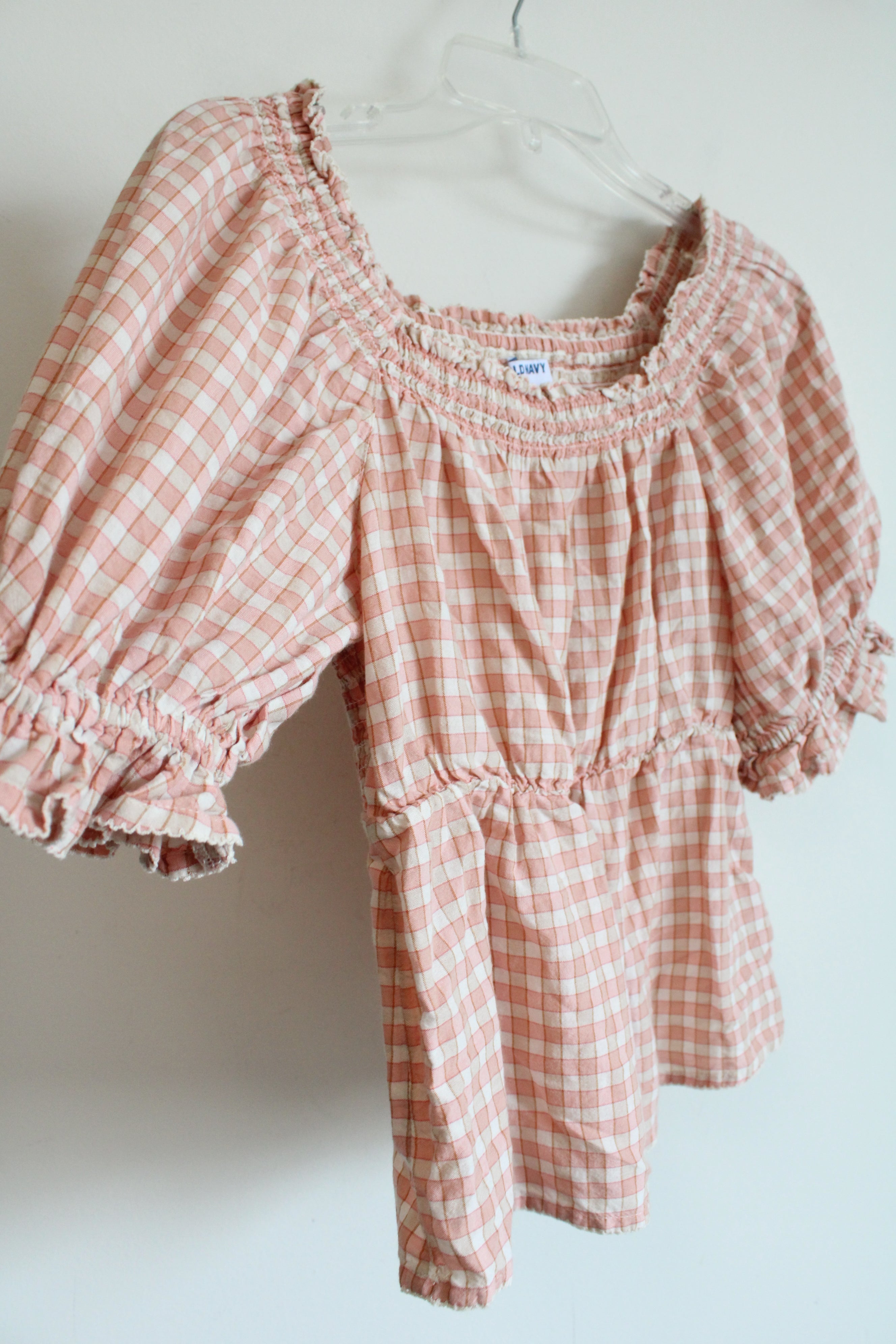 Old Navy Pink Plaid Puff Sleeve Top | S