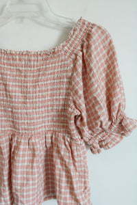 Old Navy Pink Plaid Puff Sleeve Top | S