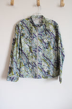 Chico's Green Purple Snakeskin Patterned Denim Jacket | 2 (L/12)