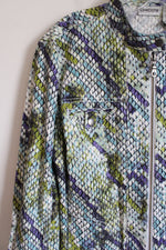 Chico's Green Purple Snakeskin Patterned Denim Jacket | 2 (L/12)