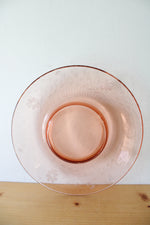 Pink Depression Glass Flower Etched Console Bowl