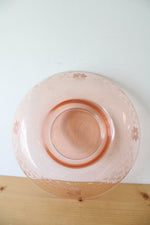 Pink Depression Glass Flower Etched Console Bowl