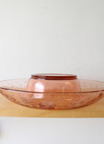 Pink Depression Glass Flower Etched Console Bowl