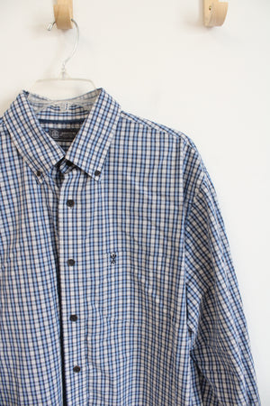 Arrow Blue & Gray Plaid Long Sleeved Button Down Shirt | L