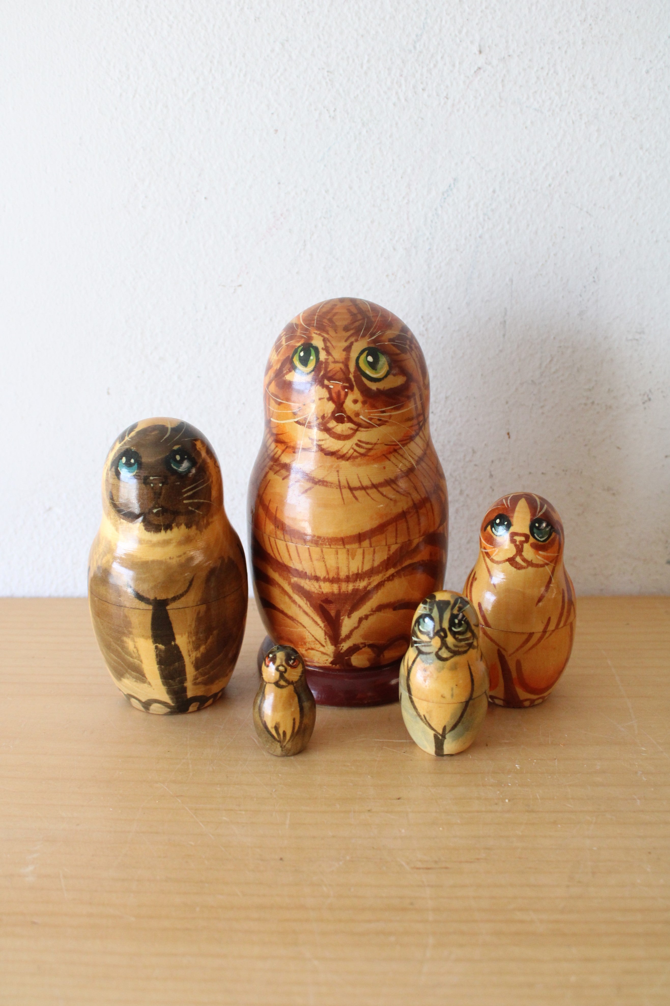 Wooden Painted Cats Russian Nesting Doll