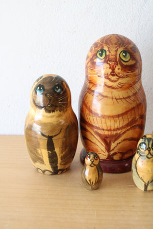 Wooden Painted Cats Russian Nesting Doll