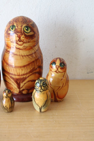 Wooden Painted Cats Russian Nesting Doll