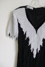 Vintage Scala Beaded Silk Gown Black White Dress