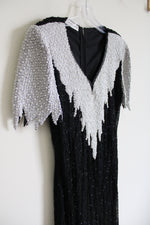 Vintage Scala Beaded Silk Gown Black White Dress